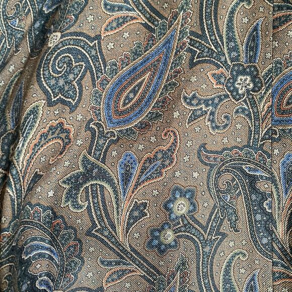 Vintage Midi Pleated Skirt M Olive Green Paisley Wool Silk Prairie Cottagecore - Picture 5 of 8